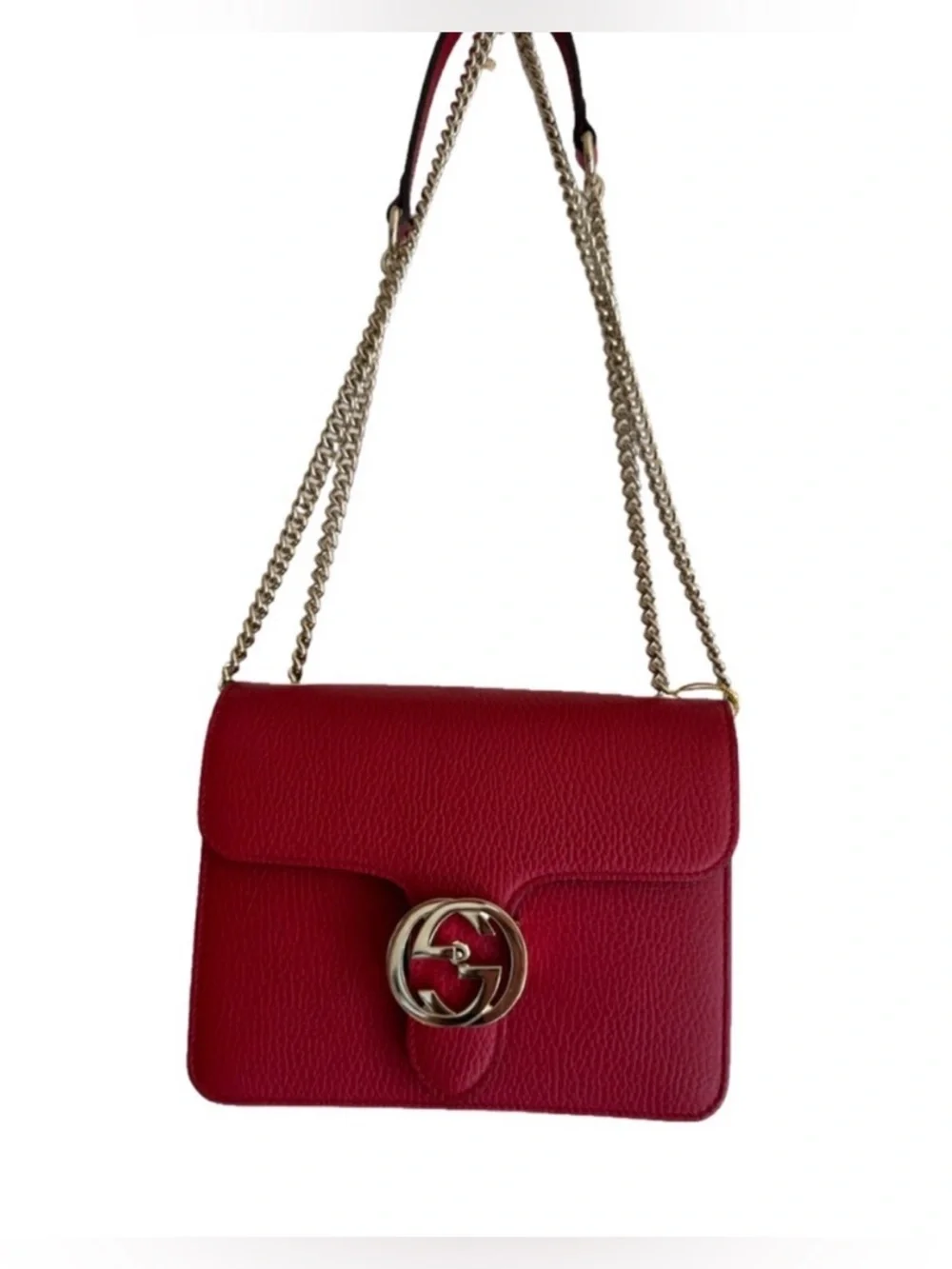 Gucci Interlocking G Small Crossbody Bag Red Grained Calfskin Leather